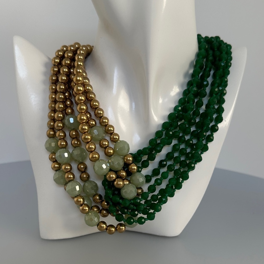 Daniel Espinosa Green Jade and Gold Plated Beaded Necklace